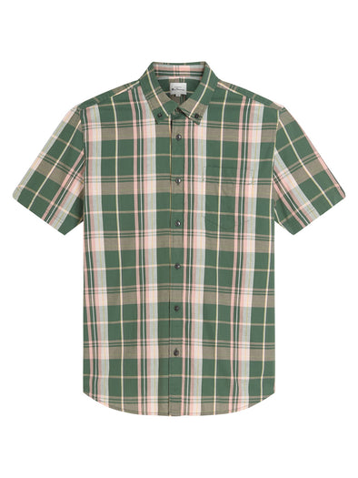 Ben Sherman Short Sleeve Shirt: Slub Check - Deep Jungle