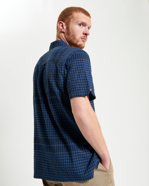 Ben Sherman Short Sleeve Shirt: Seersucker Gingham - Dark Navy