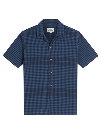 Ben Sherman Short Sleeve Shirt: Seersucker Gingham - Dark Navy