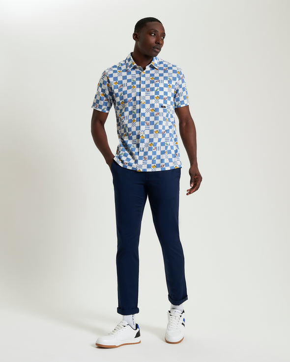 Ben Sherman Short Sleeve Shirt: Chequerboard Print - Snow White