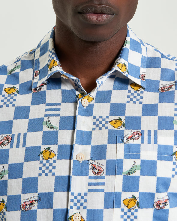Ben Sherman Short Sleeve Shirt: Chequerboard Print - Snow White
