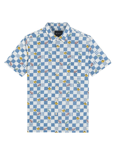 Ben Sherman Short Sleeve Shirt: Chequerboard Print - Snow White