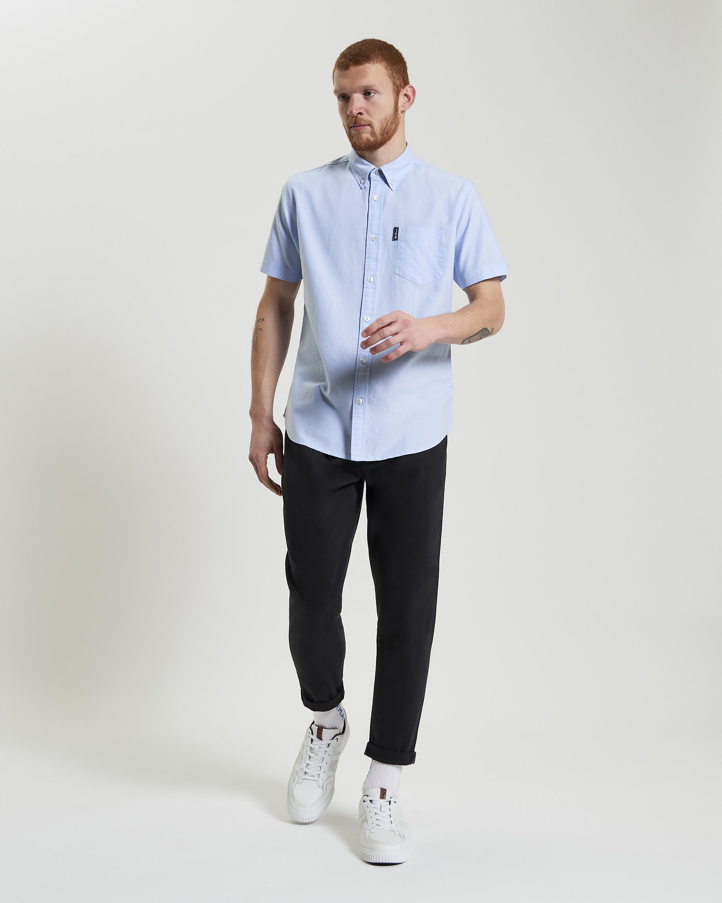 Ben Sherman Short Sleeve Shirt: Oxford - Sky