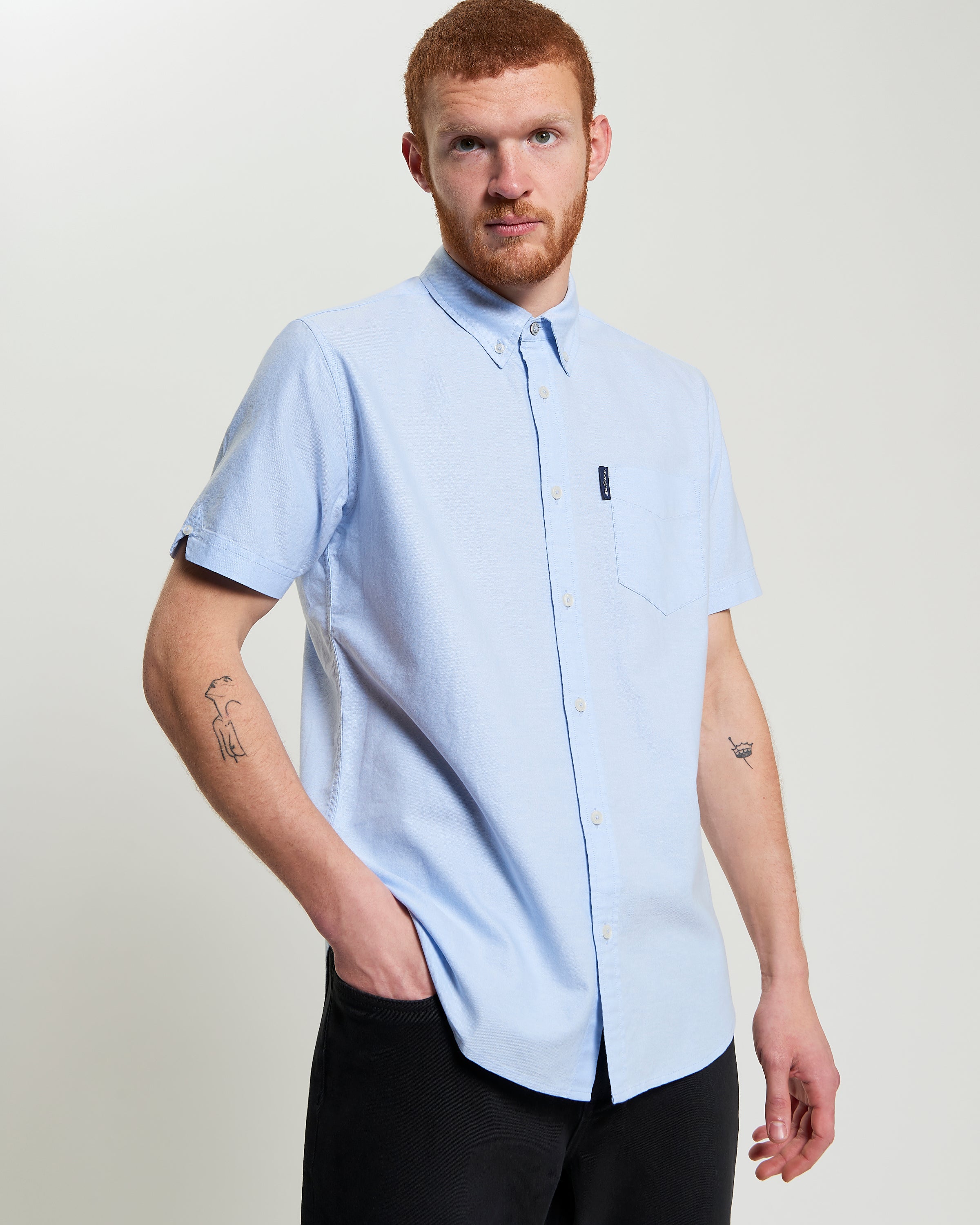 Ben Sherman Short Sleeve Shirt: Oxford - Sky