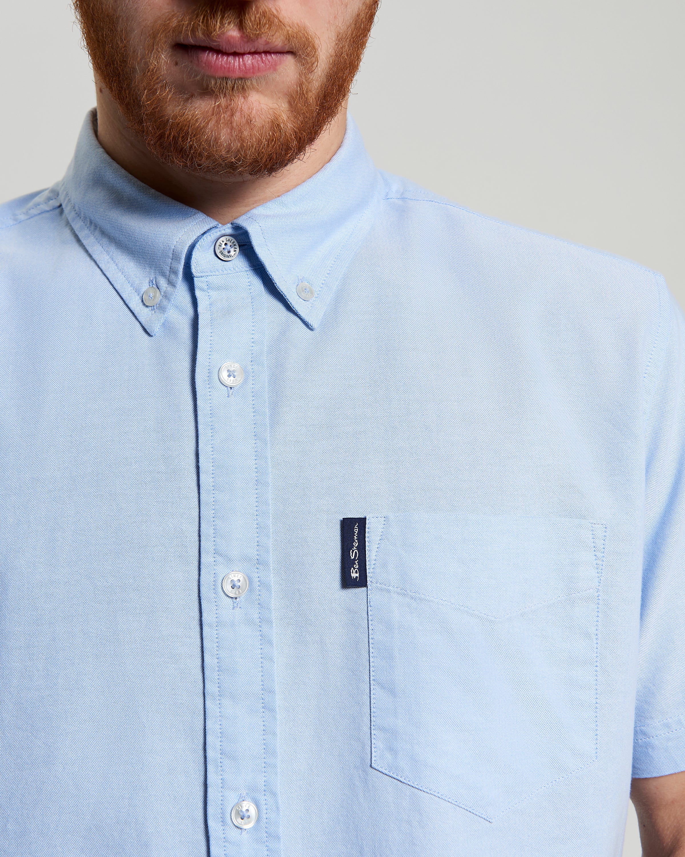 Ben Sherman Short Sleeve Shirt: Oxford - Sky