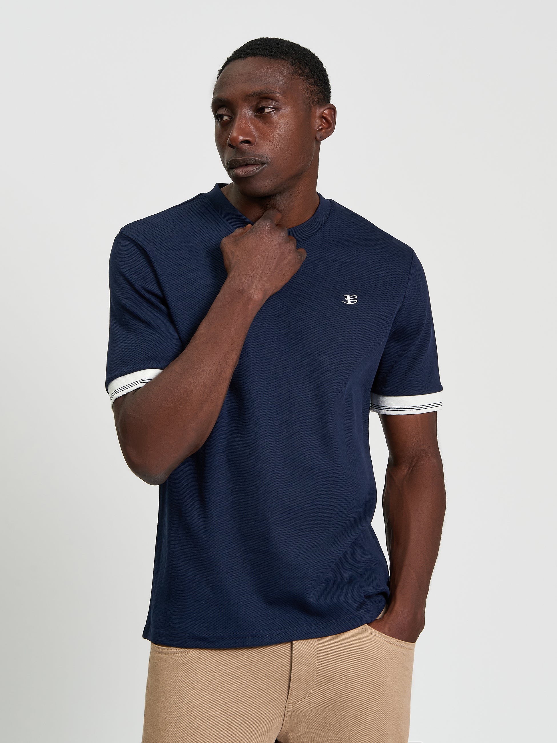 Ben Sherman Textured Tipped Tee - Dark Navy
