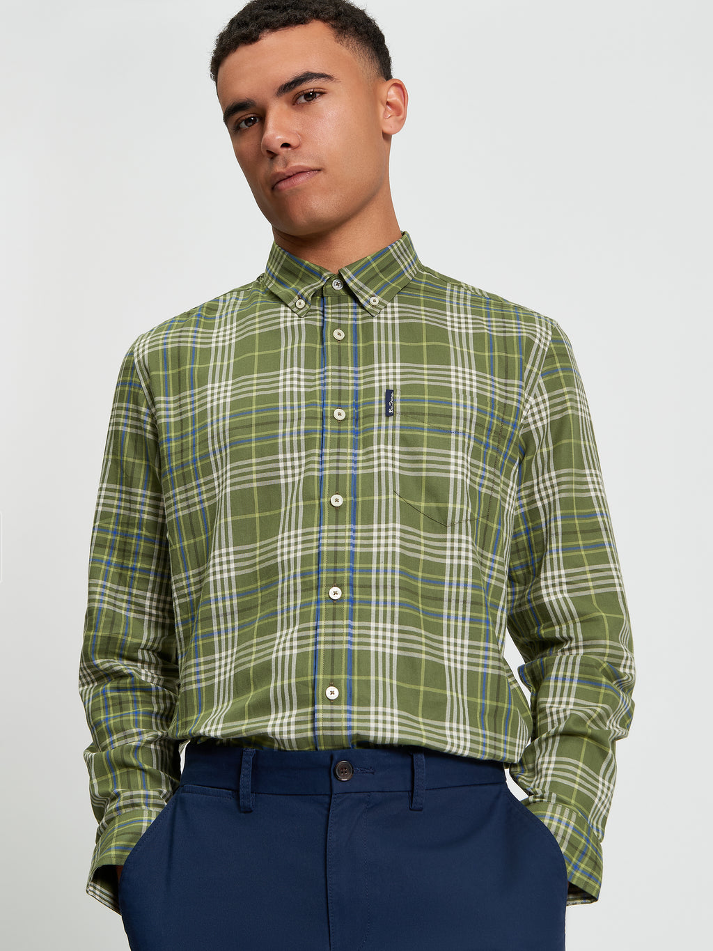 Ben Sherman Long Sleeve Shirt: Multi Check - Litchen Green