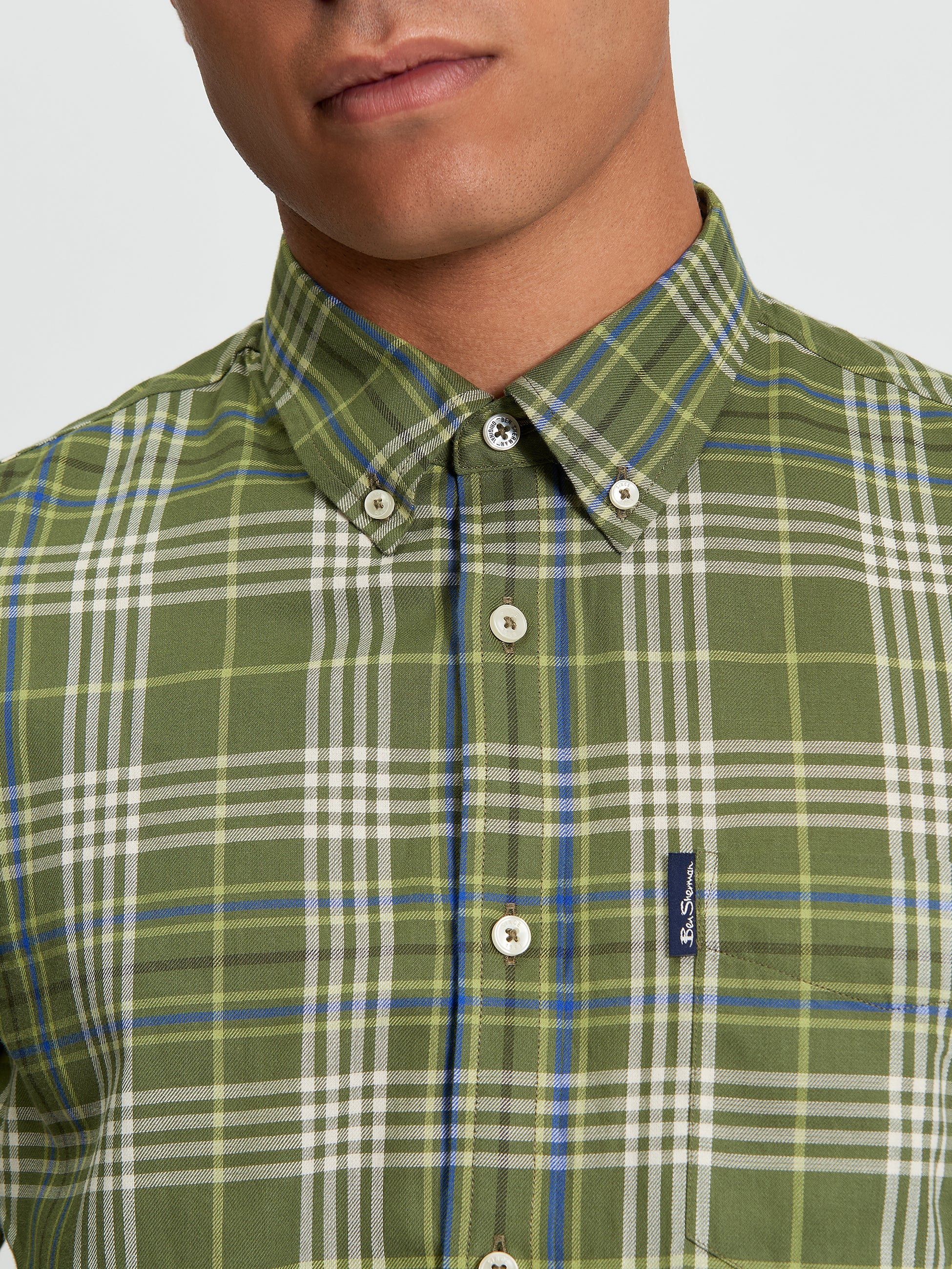 Ben Sherman Long Sleeve Shirt: Multi Check - Litchen Green
