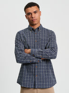 Ben Sherman Long Sleeve Shirt: Raised Yarn Check - Marine