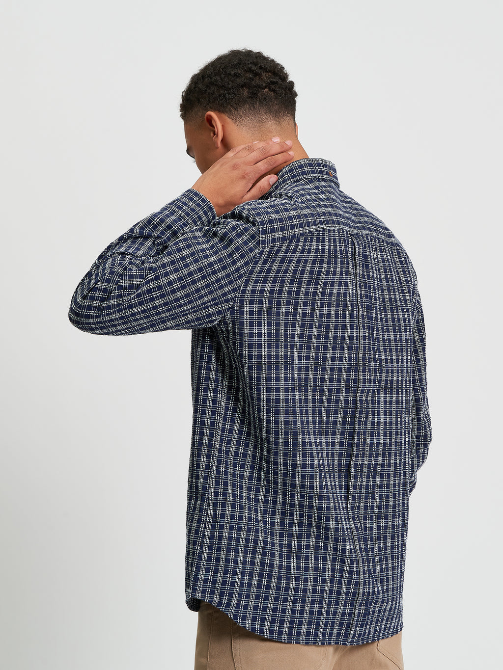 Ben Sherman Long Sleeve Shirt: Raised Yarn Check - Marine