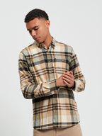 Ben Sherman Long Sleeve Shirt: Brushed Check - Sand