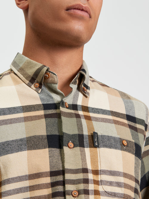 Ben Sherman Long Sleeve Shirt: Brushed Check - Sand