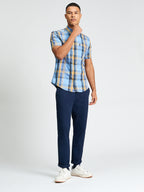 Ben Sherman Short Sleeve Shirt: Block Check - Lake Blue