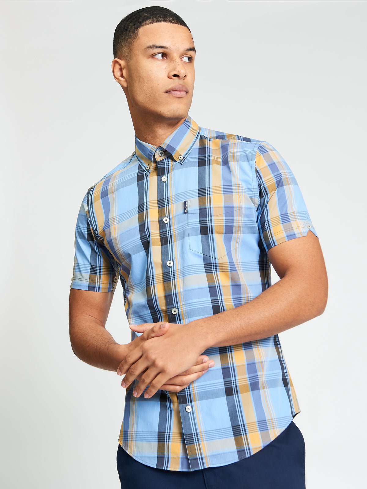 Ben Sherman Short Sleeve Shirt: Block Check - Lake Blue