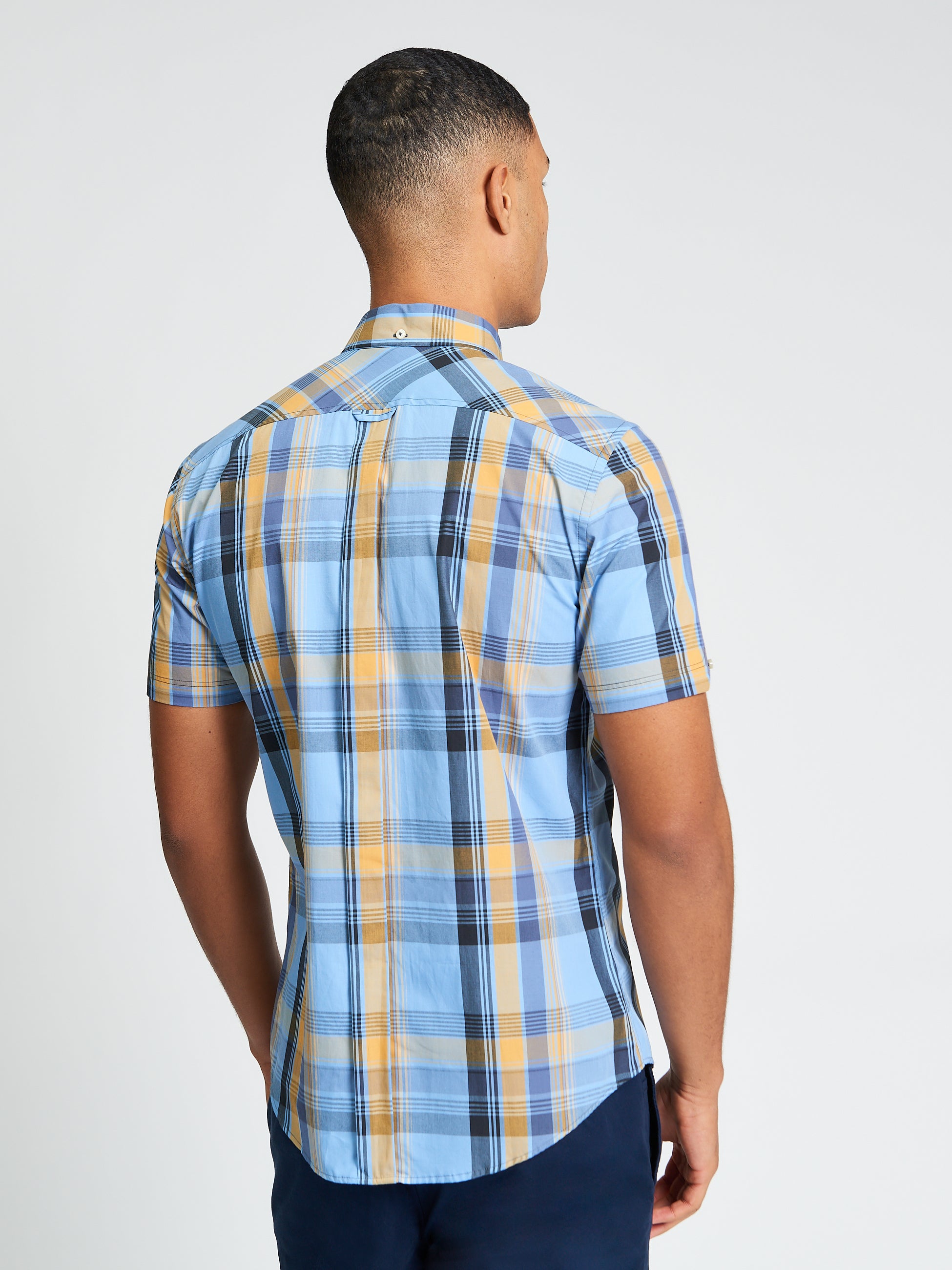 Ben Sherman Short Sleeve Shirt: Block Check - Lake Blue