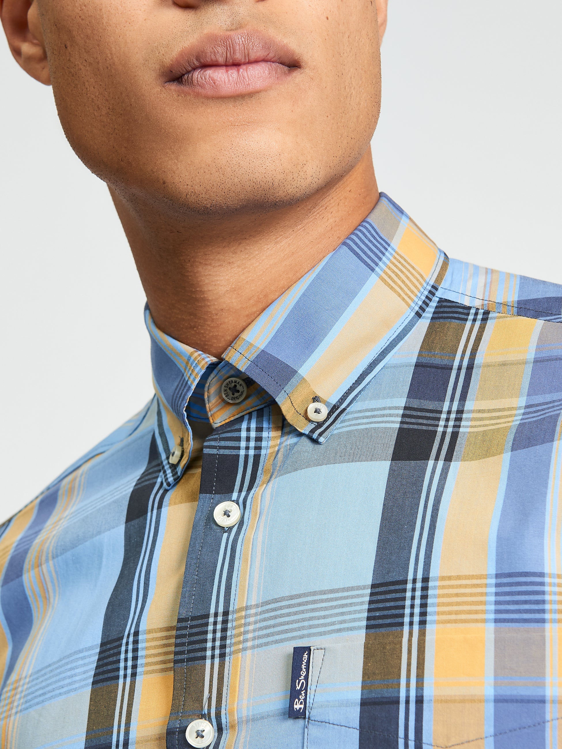 Ben Sherman Short Sleeve Shirt: Block Check - Lake Blue