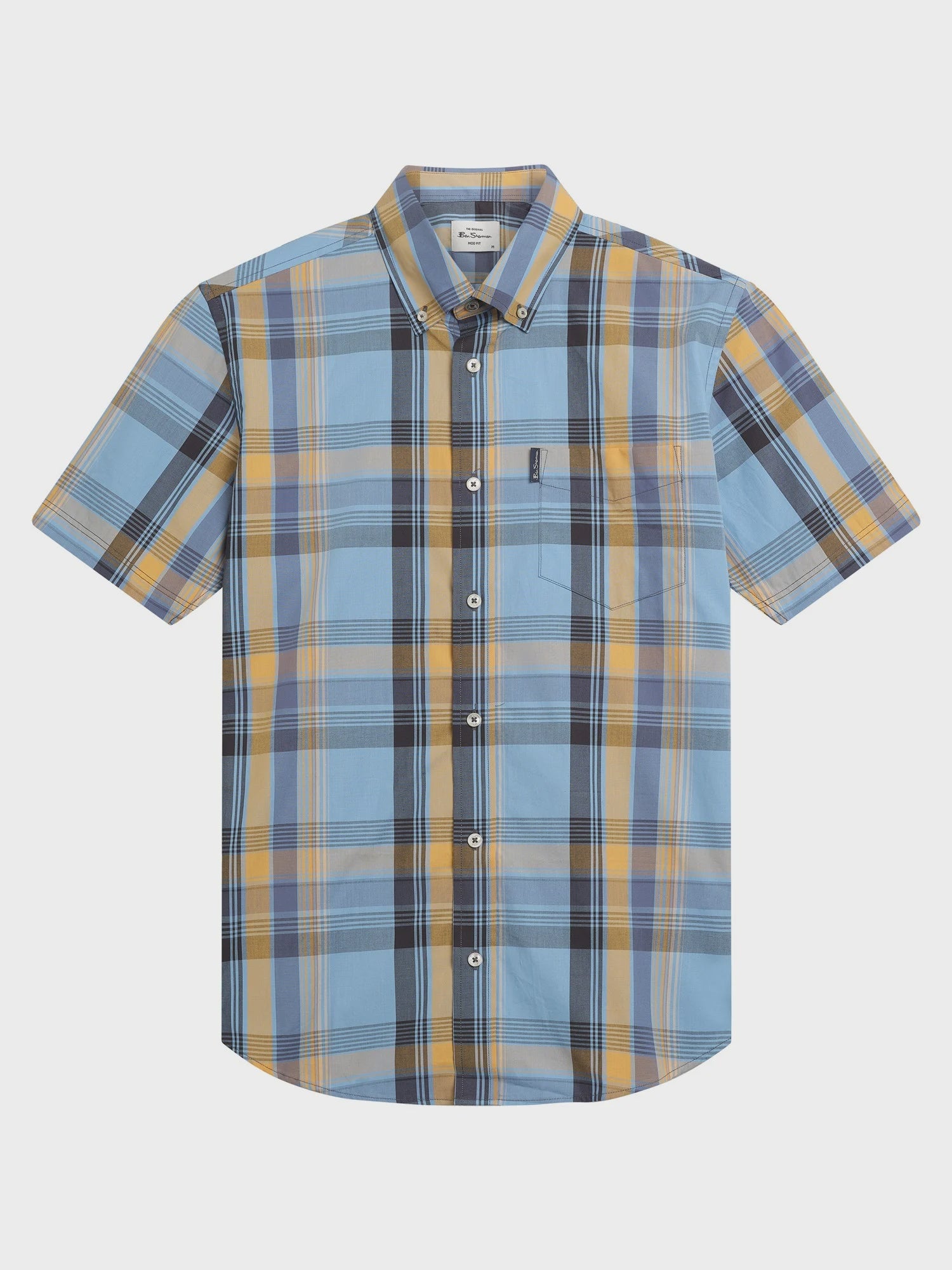 Ben Sherman Short Sleeve Shirt: Block Check - Lake Blue