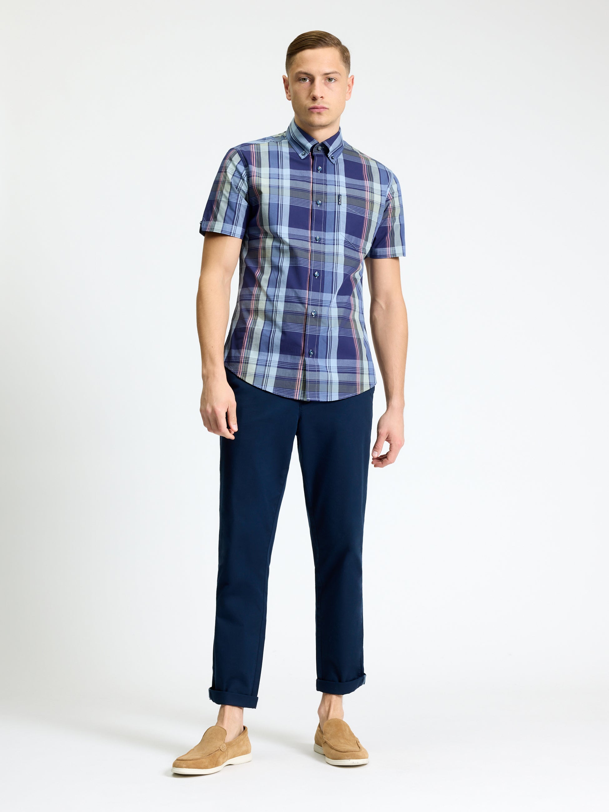 Ben Sherman Short Sleeve Shirt: Block Check - Twilight Demin