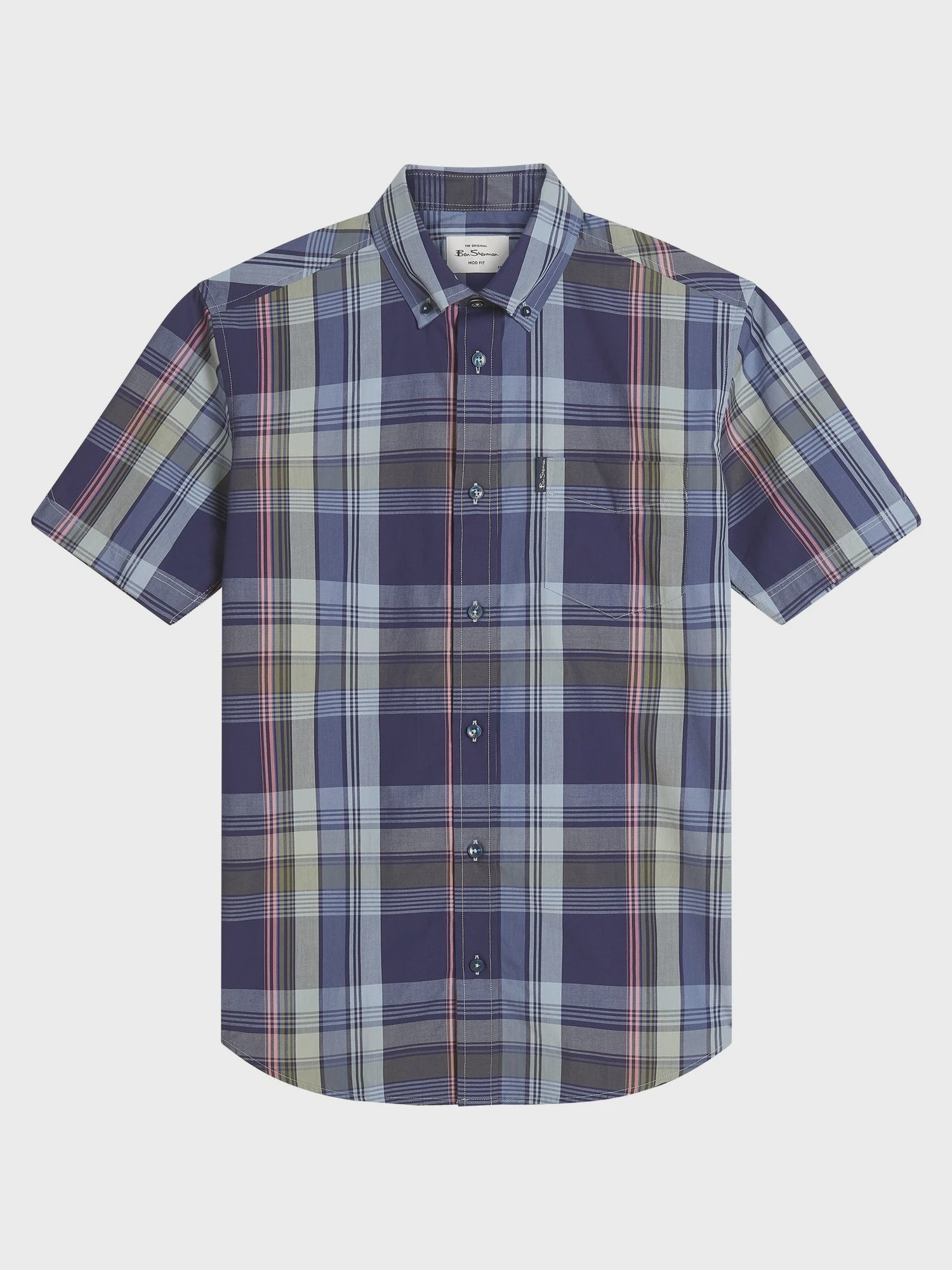 Ben Sherman Short Sleeve Shirt: Block Check - Twilight Demin