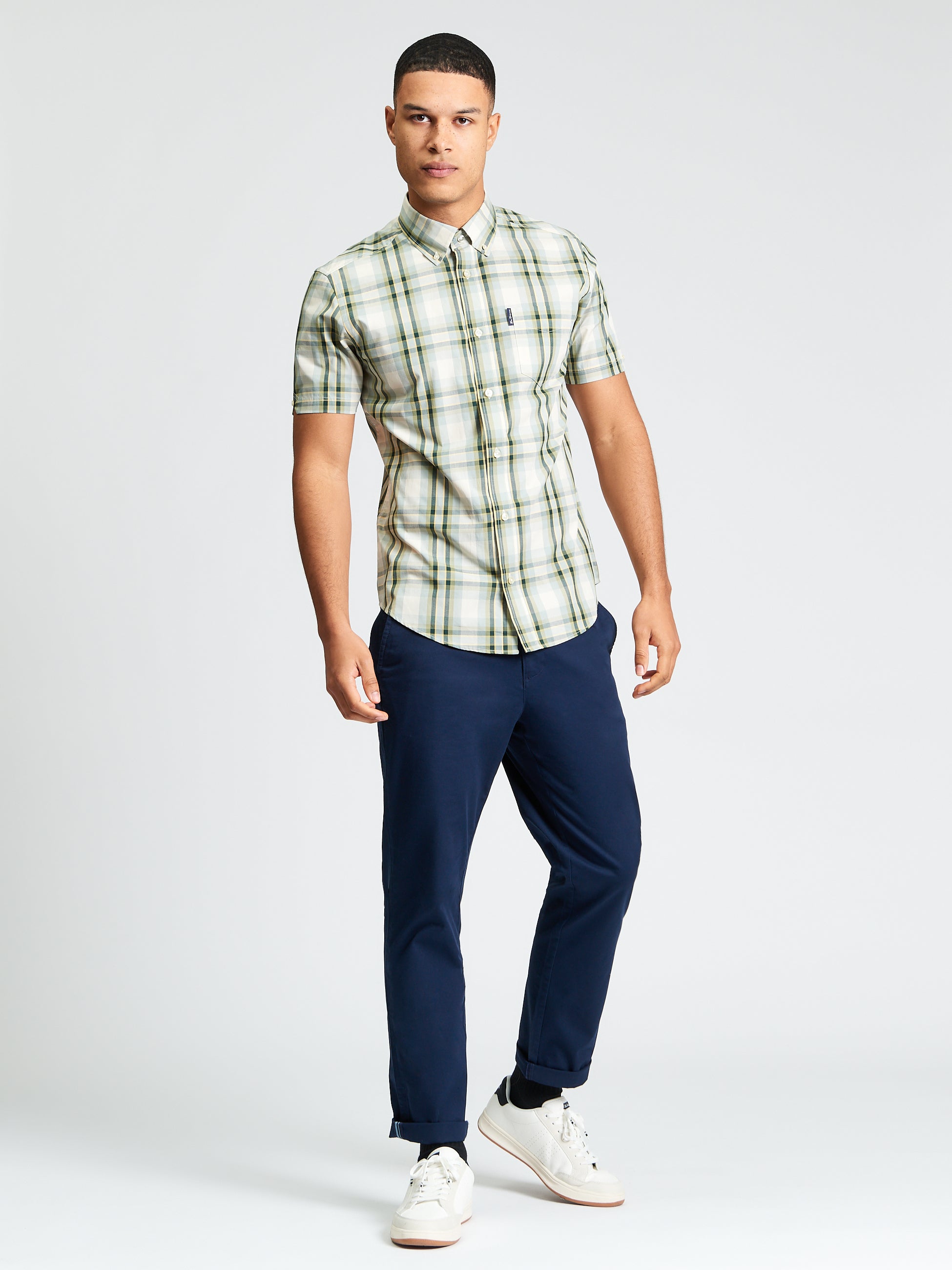 Ben Sherman Short Sleeve Shirt:  Classic Check - Forest