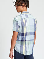 Ben Sherman Short Sleeve Shirt: Large Madras Check - Powder Blue