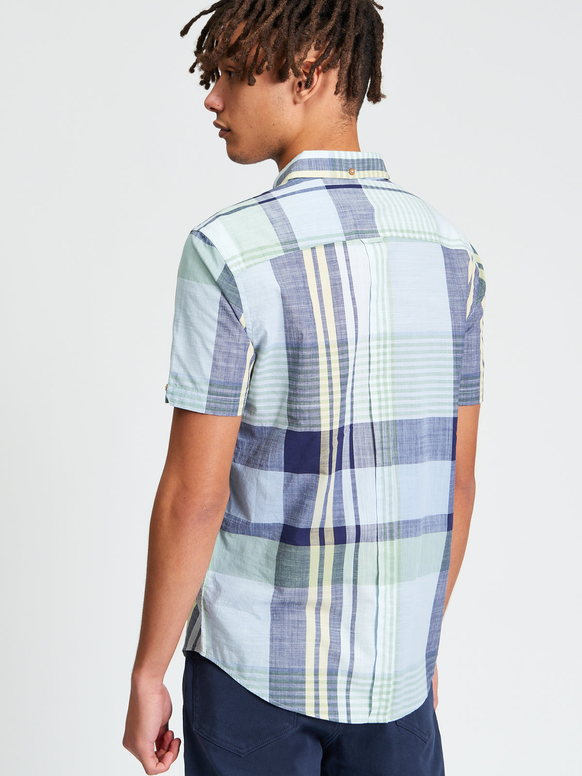 Ben Sherman Short Sleeve Shirt: Large Madras Check - Powder Blue