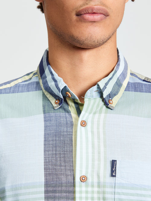 Ben Sherman Short Sleeve Shirt: Large Madras Check - Powder Blue