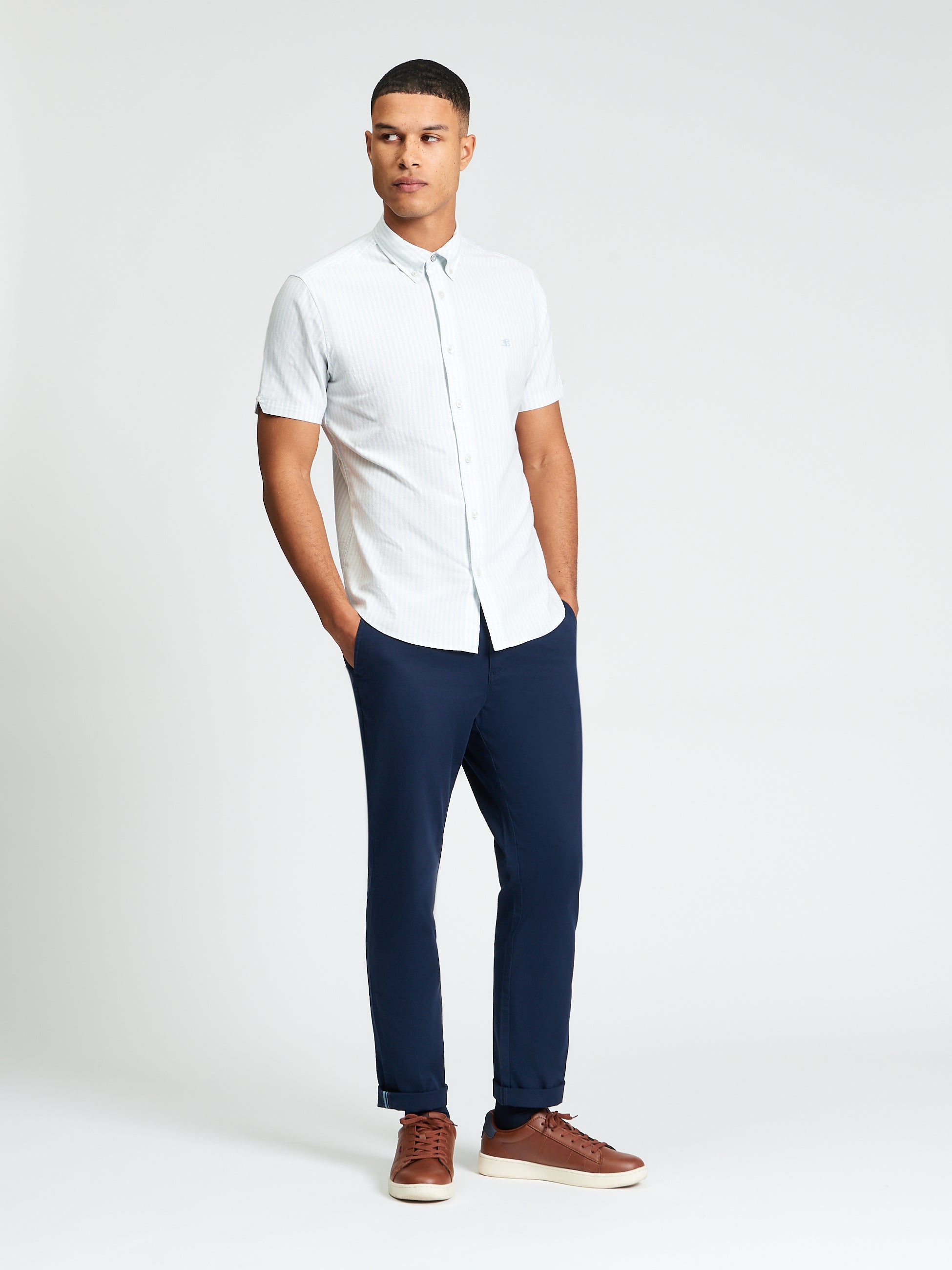 Ben Sherman Short Sleeve Shirt: Oxford Stripe - Light Blue