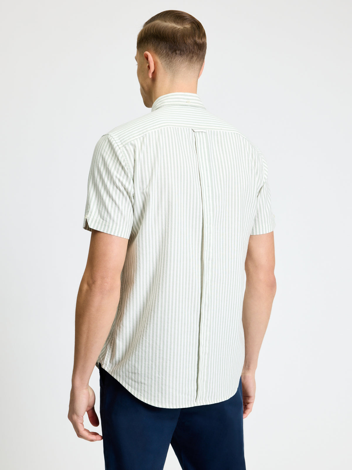 Ben Sherman Short Sleeve Shirt: Oxford Stripe - Sage