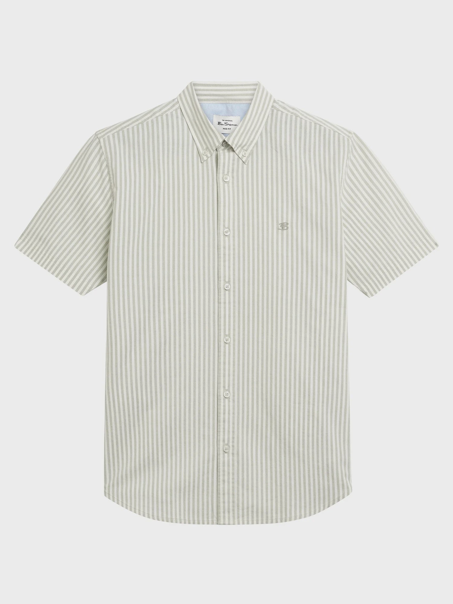 Ben Sherman Short Sleeve Shirt: Oxford Stripe - Sage
