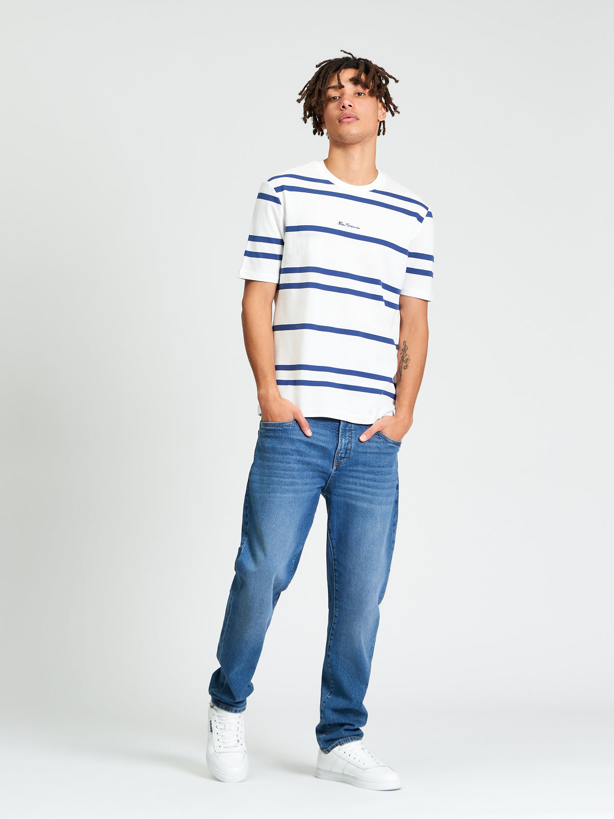 Ben Sherman Pique Stripe Tee - Snow White
