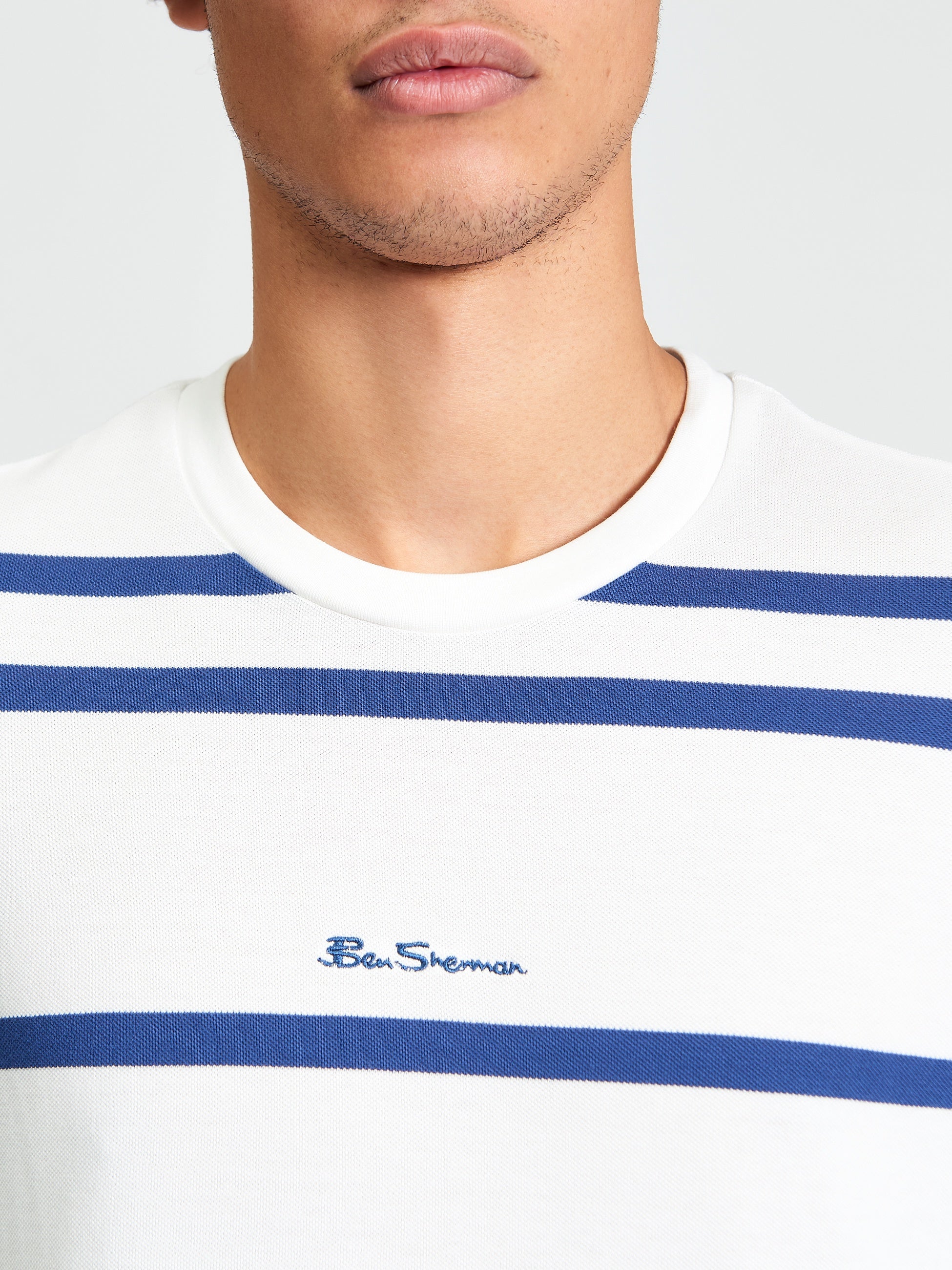 Ben Sherman Pique Stripe Tee - Snow White