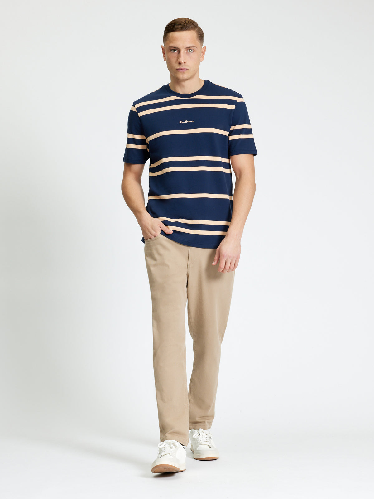Ben Sherman Pique Stripe Tee - Dark Navy