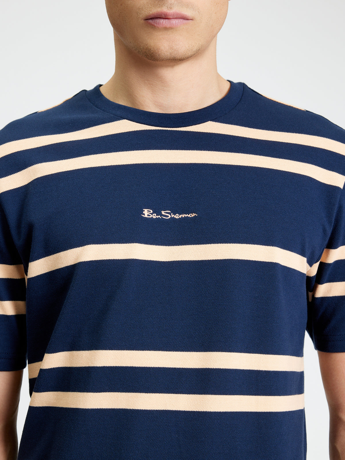 Ben Sherman Pique Stripe Tee - Dark Navy