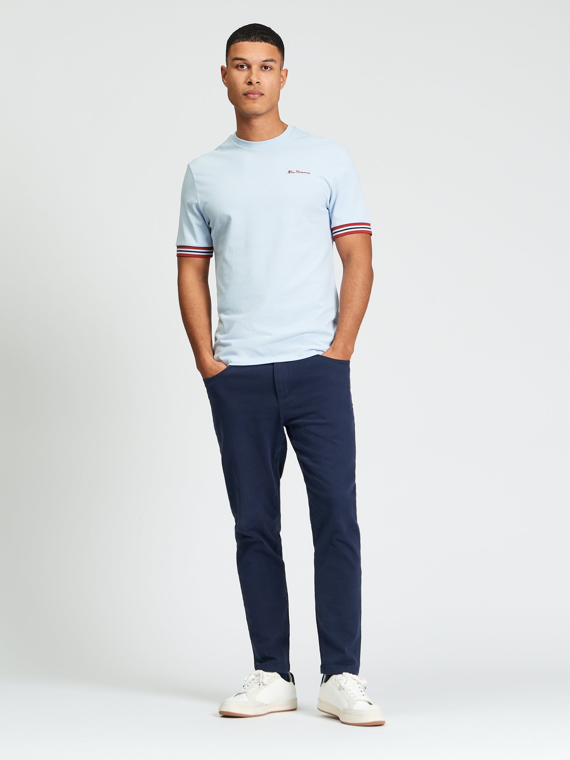 Ben Sherman Pique Tipped Tee - Powder Blue