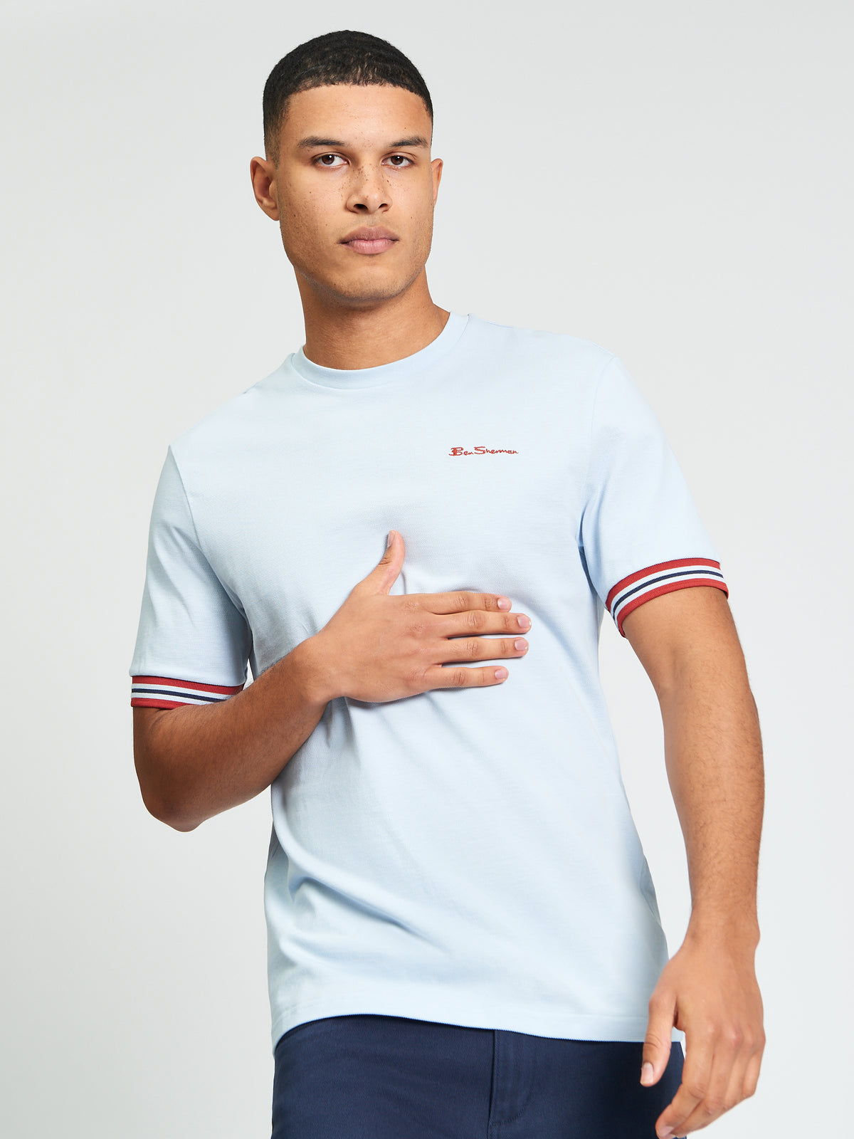 Ben Sherman Pique Tipped Tee - Powder Blue