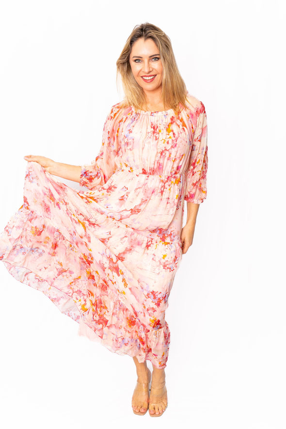 The Italian Closet: Bloom Romantic Silk Dress - Baby Pink