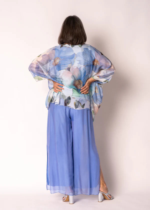 Gia Silk Pants in Positano Blue