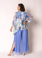 Gia Silk Pants in Positano Blue
