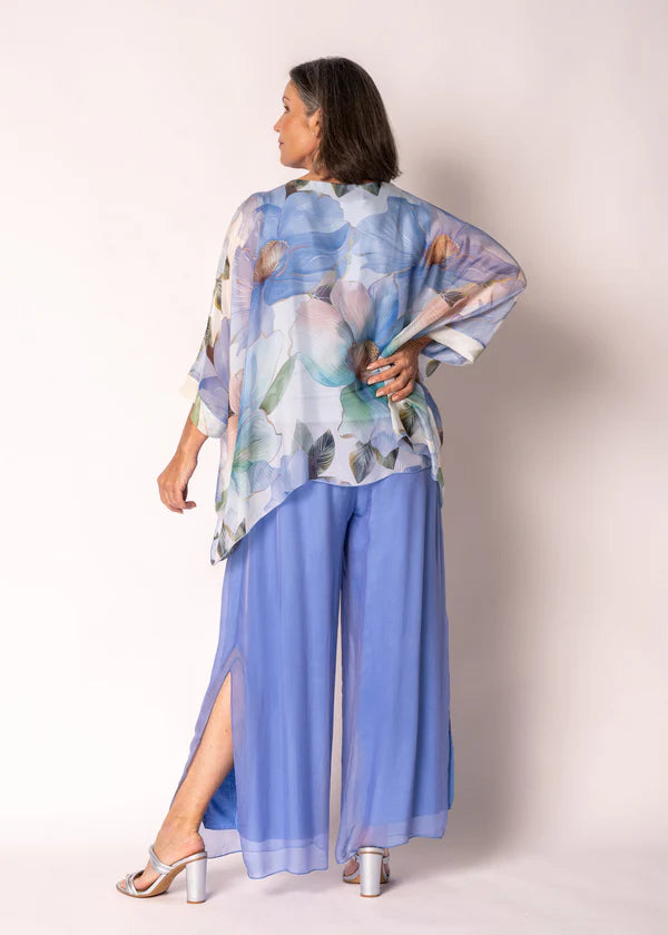 Gia Silk Pants in Positano Blue