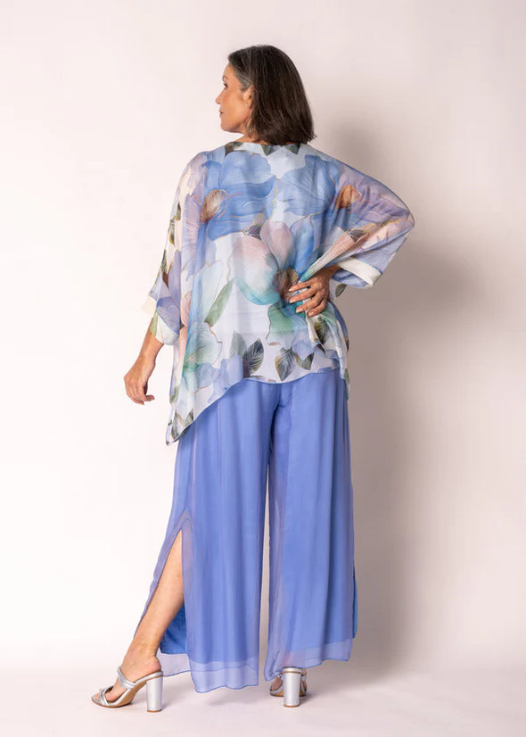Gia Silk Pants in Positano Blue
