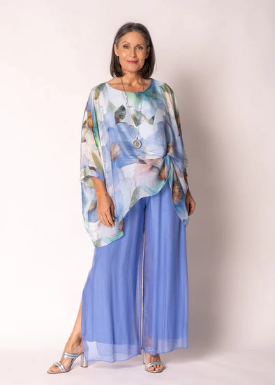 Gia Silk Pants in Positano Blue