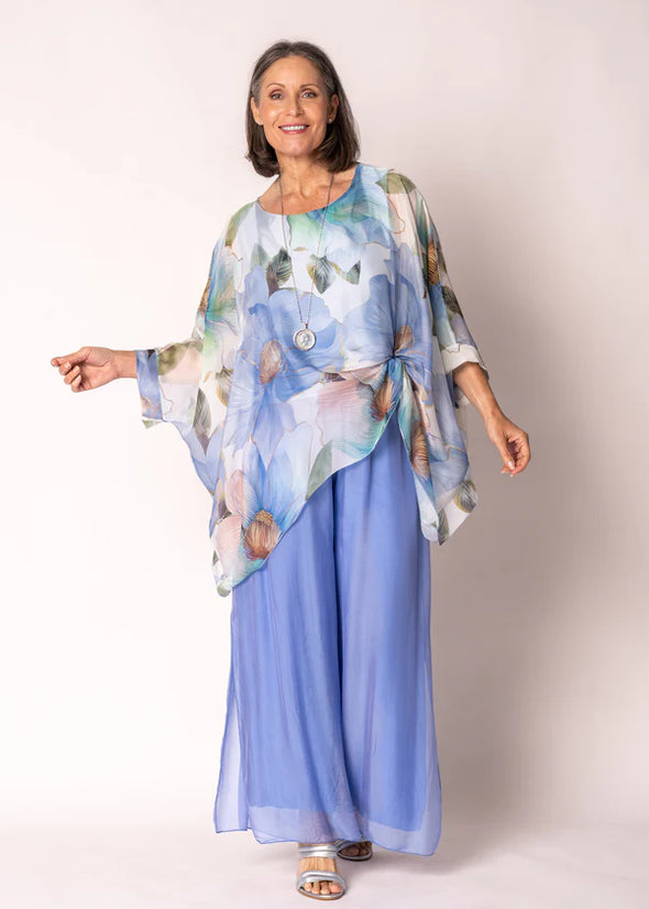 Gia Silk Pants in Positano Blue