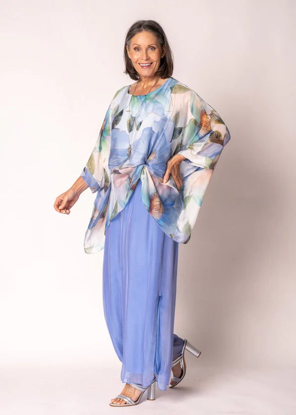 Gia Silk Pants in Positano Blue