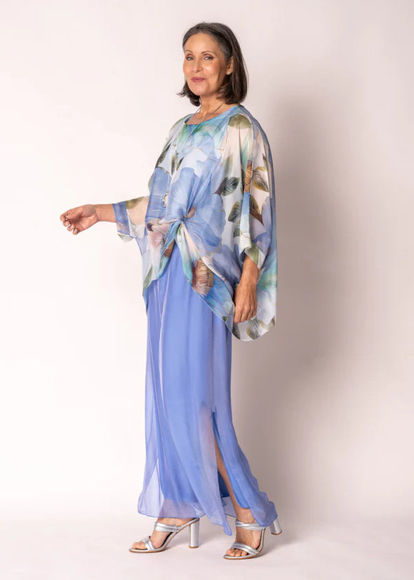 Gia Silk Pants in Positano Blue