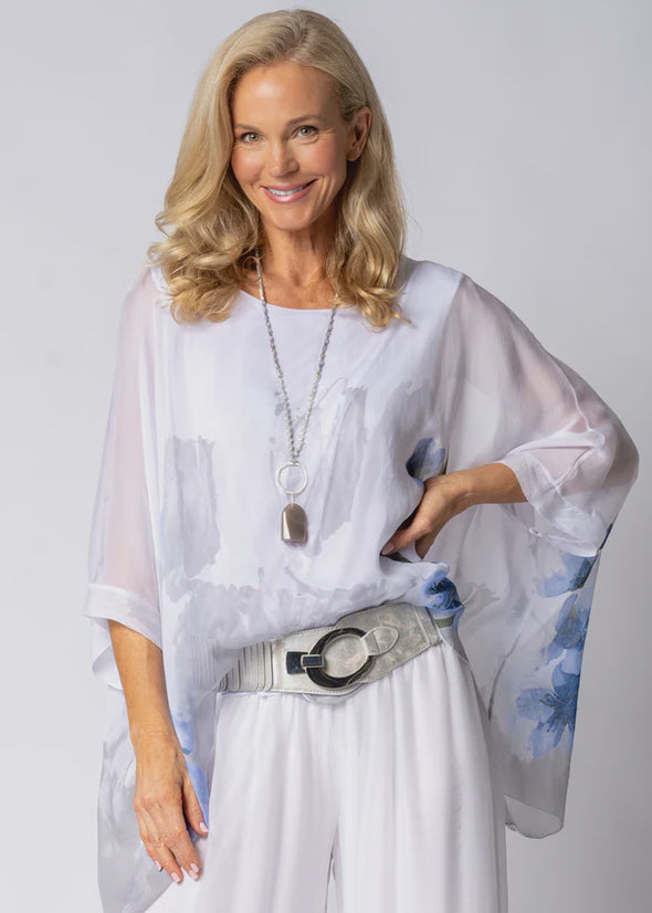 Ciara Silk Top in Positano Blue