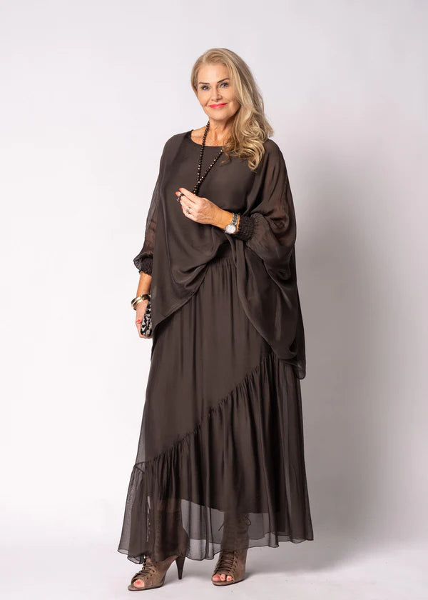 Adelise Silk Skirt in Chocolate Truffle