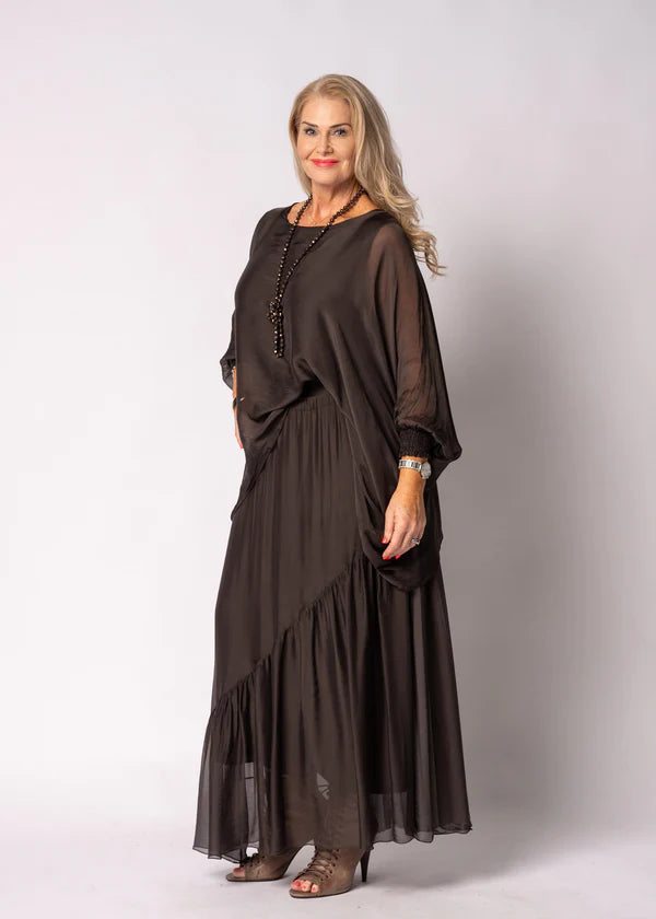 Adelise Silk Skirt in Chocolate Truffle