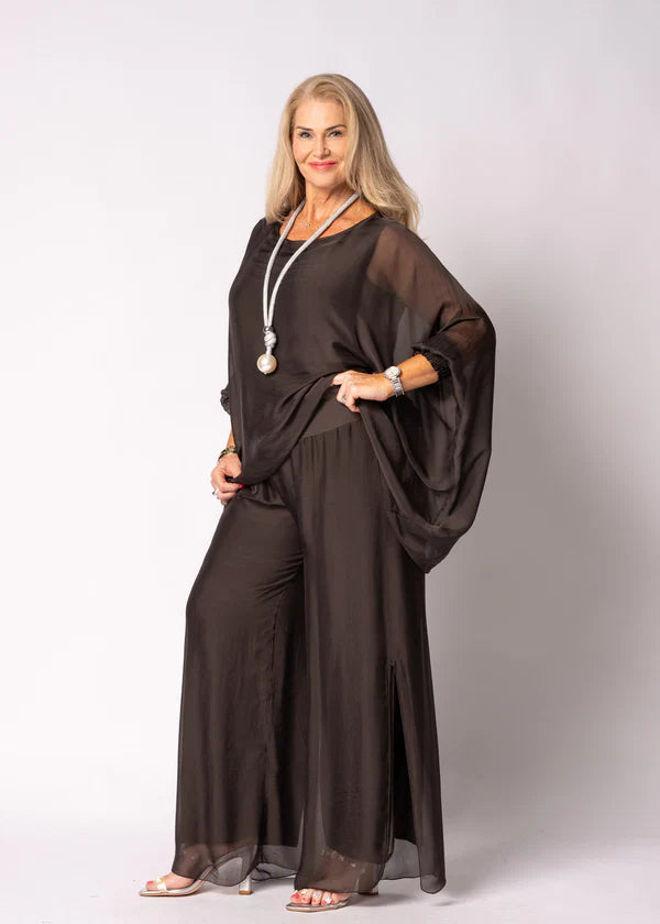 New Gia Silk Pants in Chocolate Truffle