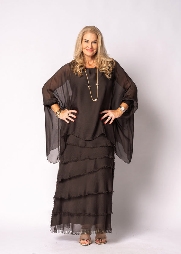 Fifi Silk Skirt in Chocolate Truffle